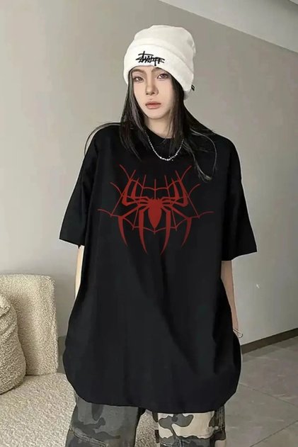 Spider Web Pattern Printed Unisex Oversized T-Shirt
