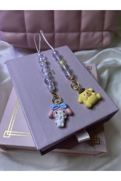Sanrıo karakterleri el yapımı telefon charmı melody ve pompompurin 2 ADET
