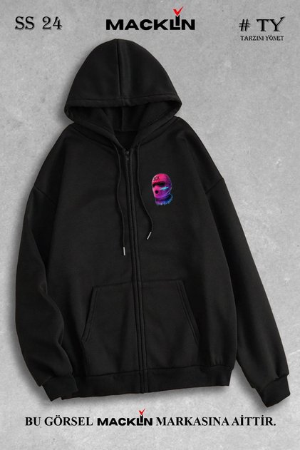 Unisex Women's Men's Hooded Sck Gansta Printed Zippered Sweatshirt Fleece Jacket