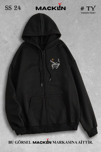 Unisex Women Men Hooded Astronaut Football Player Logo Printed Zipper Sweatshirt Fleece Jacket