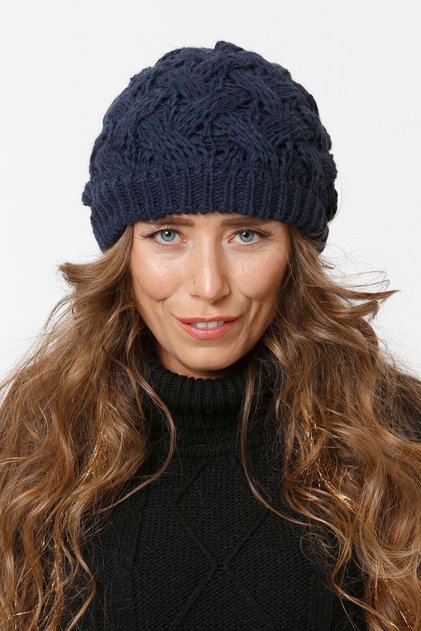 4 Basket Knitted Lined Knitwear Beret - Navy Blue