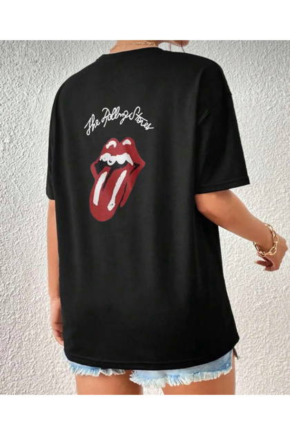 Black Oversize Lip Print Trendy T-Shirt Unisex