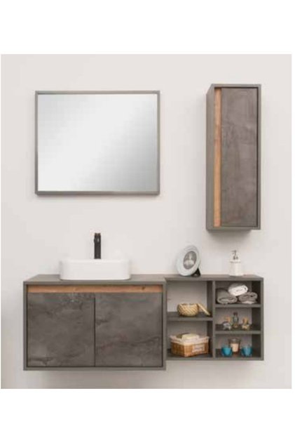 Akçelik Yapı 80 Cm Beton Grisi Set Hilton Banyo Dolabı