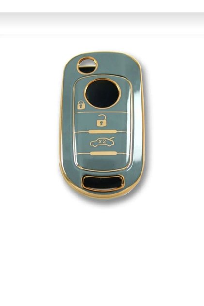 Luxury Fiat Egea Flip Key 3-Button Nano Key Cover, Grey Gold, 1st Quality.