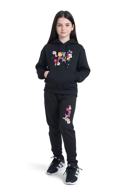 Girl's Printed-Hooded Tracksuit Set