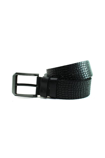 Leather Belt Black Sports Patterned 81061
