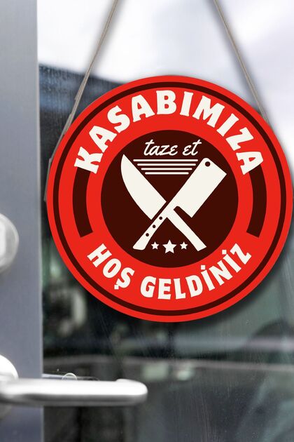 Kasap Dükkanı Cam Kapı Pano Karşılama Tabelası, Kasap İç Mekan için Askılı Dükkan Süs Tablo Dekoru