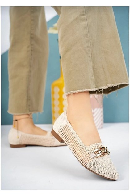 Women's Chain Detailed Knitted Ballerina Shoes