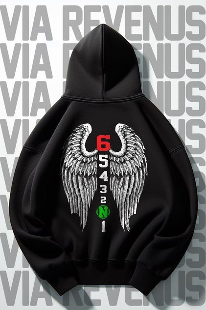 Motorcycle Gear Back Printed Black Oversize Wide Fit Hooded Sweatshirt