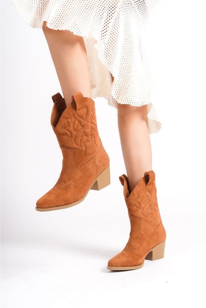 Women's Tan Embroidered Cowboy Boots