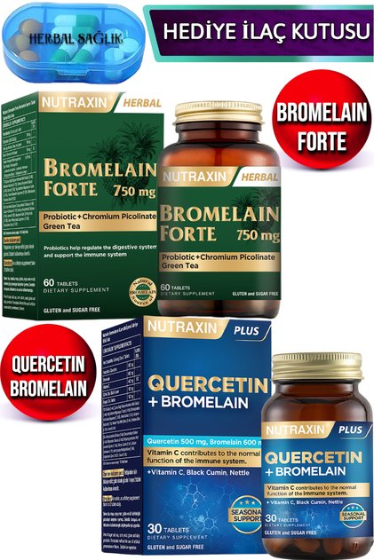 Bromelain Forte 60 Adet Tablet + Nutraxin Quercetin + Bromelain 30 Adet Tablet