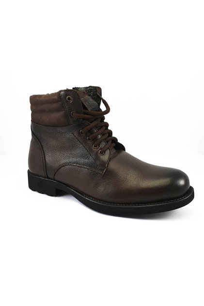 Men's Brown Leather Boots with Ties and Side Zipper