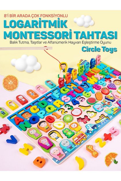 Montessori Tahtası 8'i Bir Arada Çok Fonksiyonlu Balık Tutma Ve Eşleştirme Macerası