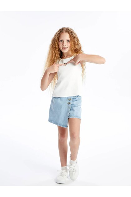 Lcw Kids Elastic Waist Girls' Jean Shorts Skirt