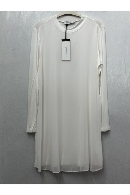 Women's Crew Neck Long Sleeve Chiffon Detailed Underwear Ecru 10269