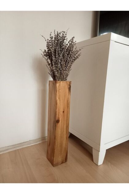 Açık Ceviz Doğal Ahşap Dekoratif Çiçeklik 50cm Biblo Vazo