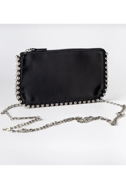 Women's Chain Studded Detailed Cross Strap Wallet Bag