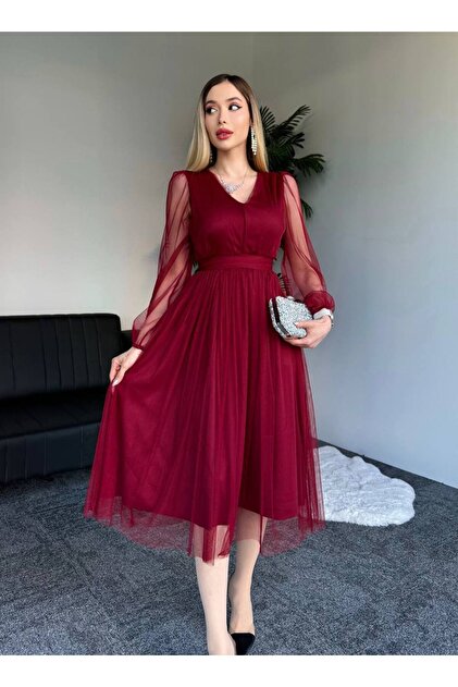 burgundy embellished dress Fancy Dark ruby Sequin Jersey Mermaid Prom Dress main image 1