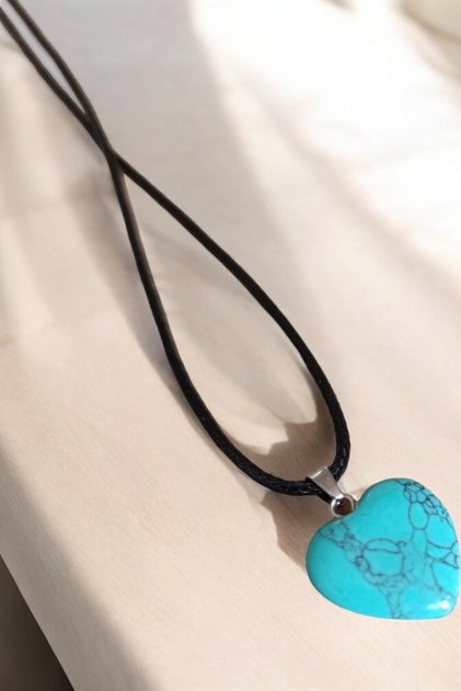 Turquoise Varasite Heart Pendant, Natural Stone Necklace, Gift Item, Couple Necklace, Special Gift for Girlfriend/Boyfriend