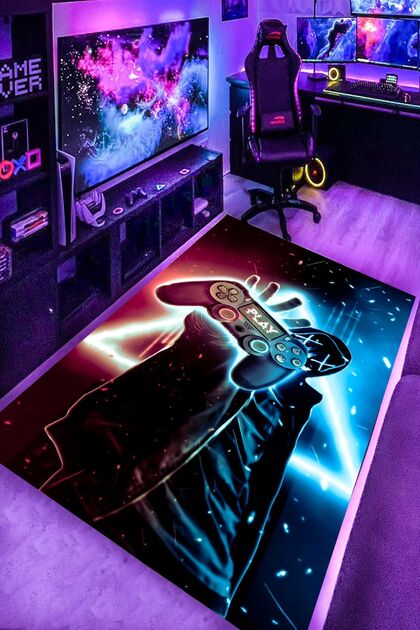 Kaymaz Taban Makinede Yıkanabilir Gaming Oyuncu Playstation Xbox Gamer Genç Odası Halısı