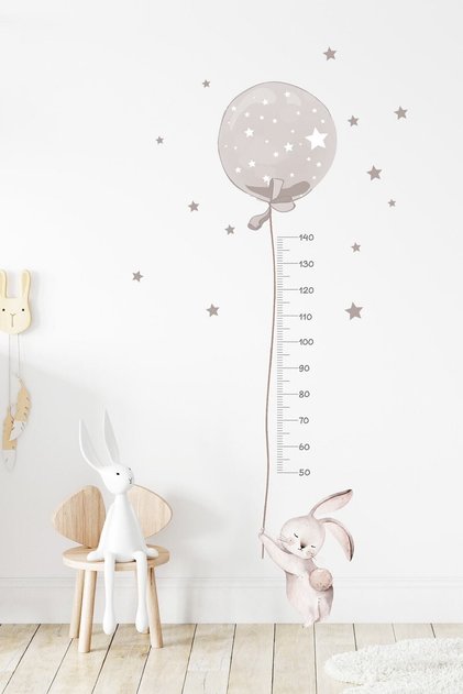 Smoked Color Balloon Rabbit Height Measurement Wall Sticker Set