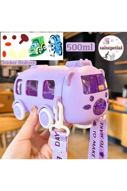 Teddy Bear Water Bottle, Bus Water Bottle, Teddy Bear Print Themed Water Bottle, Teddy Bear Car Water Bottle with Straw, 500ml