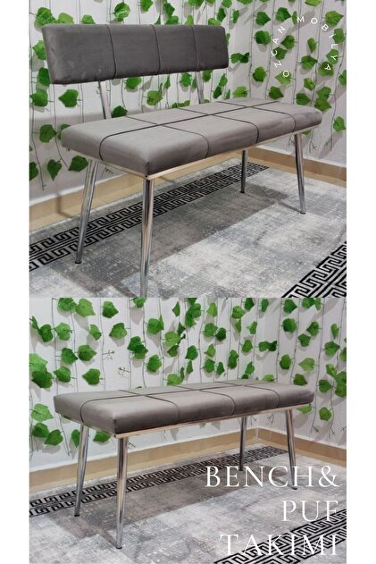 ÖZCAN METAL Krom Metal Ayaklı Bench Sırtlı Mutfak Salon Antre