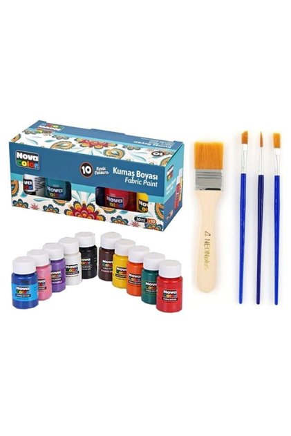 Fabric Painting Colours Kumaş Boyası tüp 30ml 10 Renk Set Kıyafet Elbise Çanta Ayakkabı ve Fırçalı