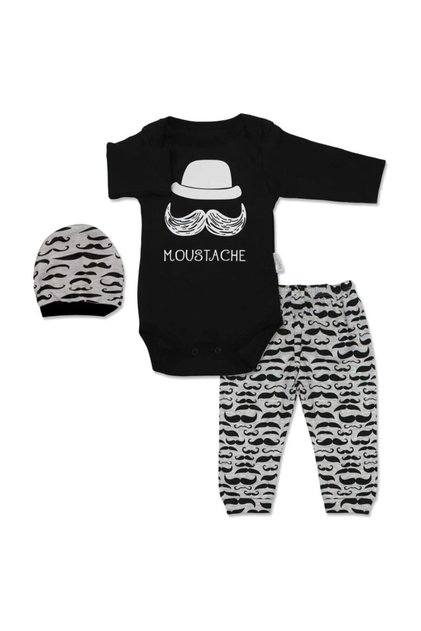 Baby Boy Set with Mustache, Hat and Badge - 3 Piece Set