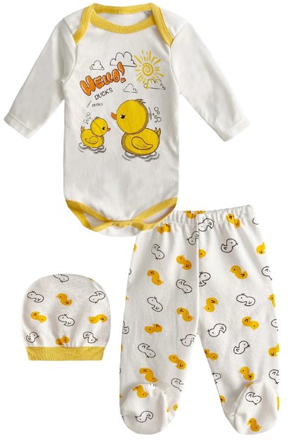 Minibird Duck Printed 3 Piece Baby Boy Bodysuit Set 0470-b