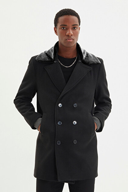 Trendyol Collection Black Regular Fit Fur Collared Winter Cashmere