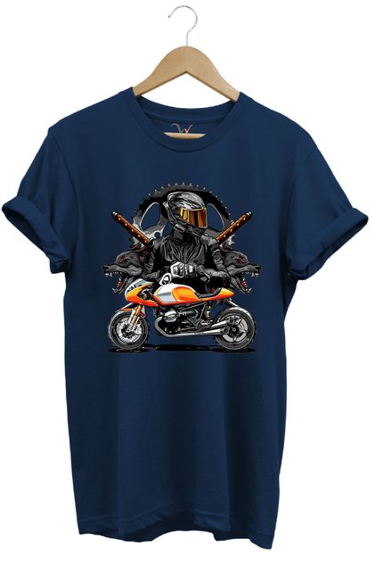 Motorcycle T-Shirt Katana Motor Wolf and Biker Printed Regular Fit 100% Cotton T-Shirt