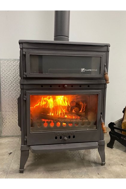 FS-044YK Retro Dik Kuzineli Tek Camlı Kuzineli Yan Kapaklı Döküm Soba