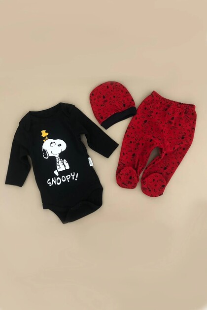 Minibird Snoopy Printed 3 Piece Baby Boy Bodysuit Set 0475-l