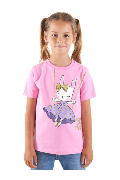 Girl's Short Sleeve T-shirt - Bunny Pattern