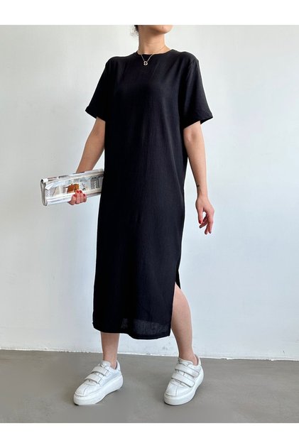Women's Black Loose Long Casual Summer Knitted Dress