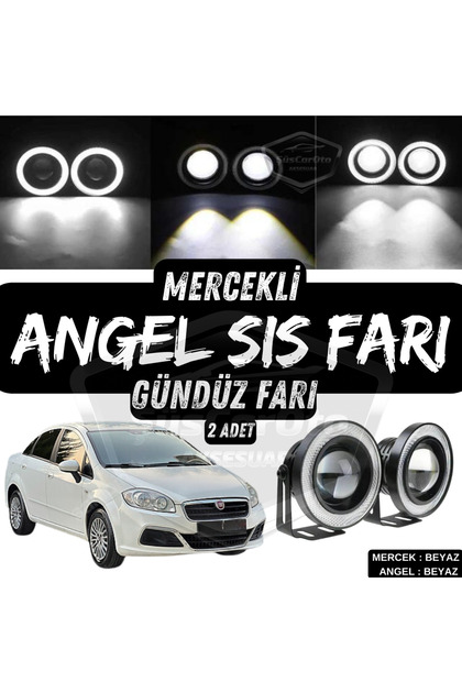 Fiat Linea 2007-2018 Uyumlu Mercekli Angel Sis Farı Metal 76 mm Beyaz Halkalı Gündüz Farı 2 Adet