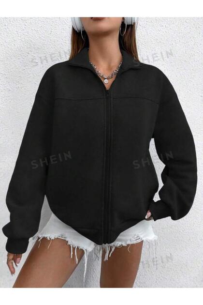 Unisex Large Size Zippered Oversize Winter Stand Collar Cardigan Hoodie