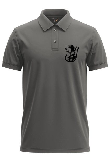 Hunting Deer Fish Engagement Printed Hunting Nature Themed Regular Fit 100% Cotton Polo Neck Gray T-Shirt