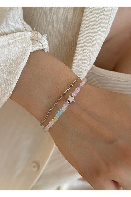 Sand Colored Beads Silver Star Women's Combination Bracelet