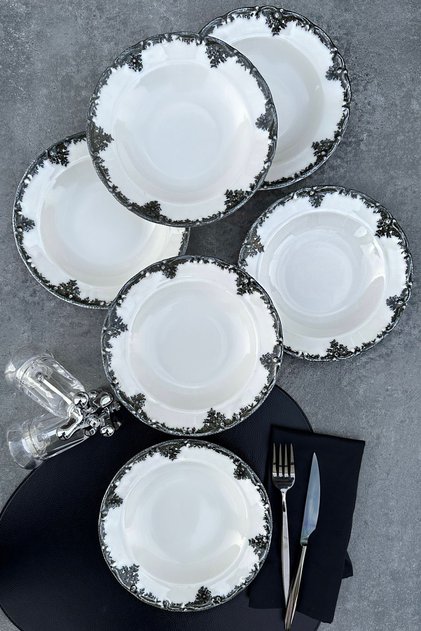 Antique Black 6-Person 21 cm Special Design Premium Porcelain Pit Dinner Plate Set