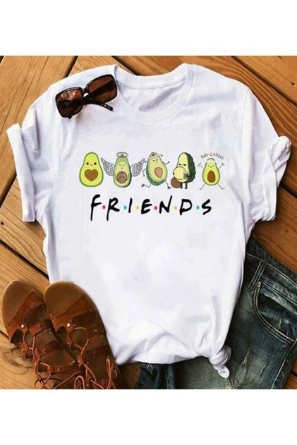 White Friends Avocados Printed Kids Tshirt