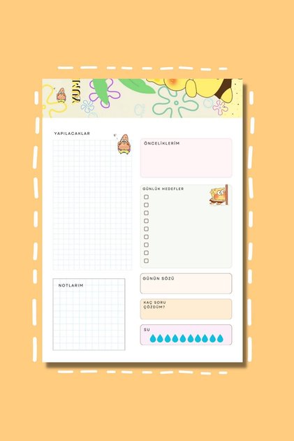 A5 Sünger Bob Günlük Planlayıcı Ders Çalışma Notepad Bloknot Daily Planner