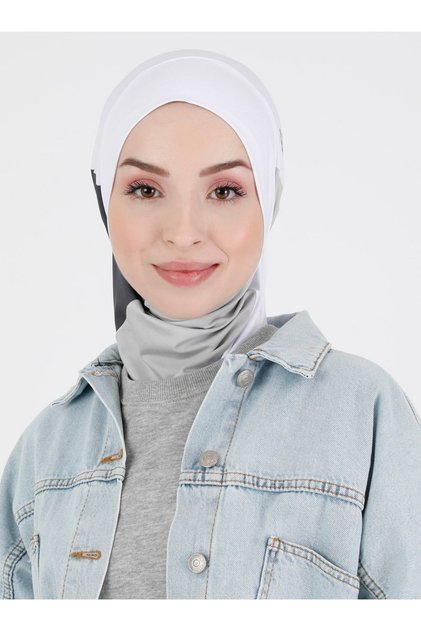 Colorful Sports Hijab - Premium Athlete Comfortable Ready-To-Wear Hijab - White Gray Anthracite