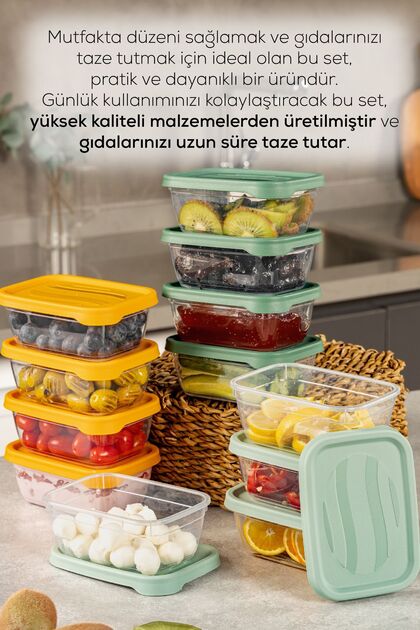 Vienev 12'li 400 ml Bono Dikdörtgen Saklama Kabı Seti Renkli