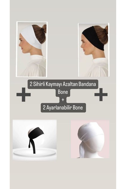 Ençok Istenilen Set of 4 (2 Magic Bandana Caps, 2 Adjustable Caps, Non-Slip)
