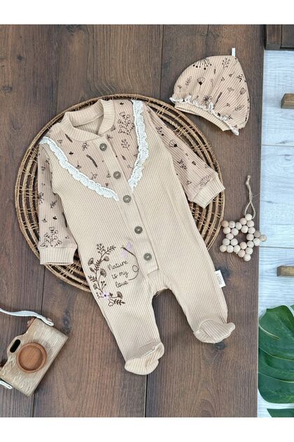 Camisole Beret Laced Floral Embroidered Buttoned Front Baby Girl Jumpsuit