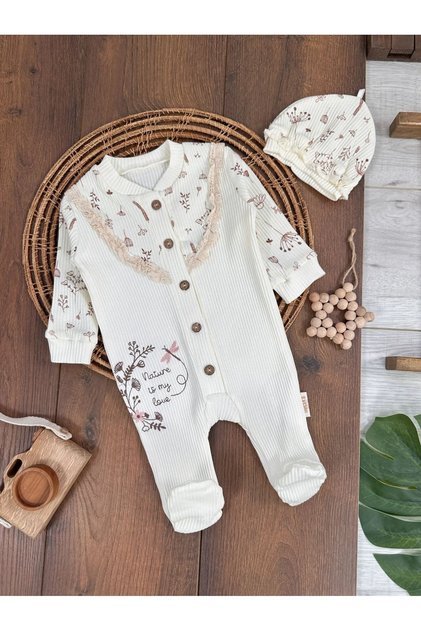 Camisole Beret Laced Floral Embroidered Buttoned Front Baby Girl Jumpsuit