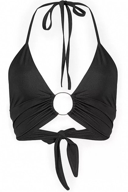 Siyah Halka Aksesuarlı Çift Kat Özel Koleksiyon Tulumlu Şık Bikini Üstü