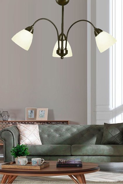 Ödül Modern Siyah Kasa Beyaz Opal Camlı Üçlü Avize